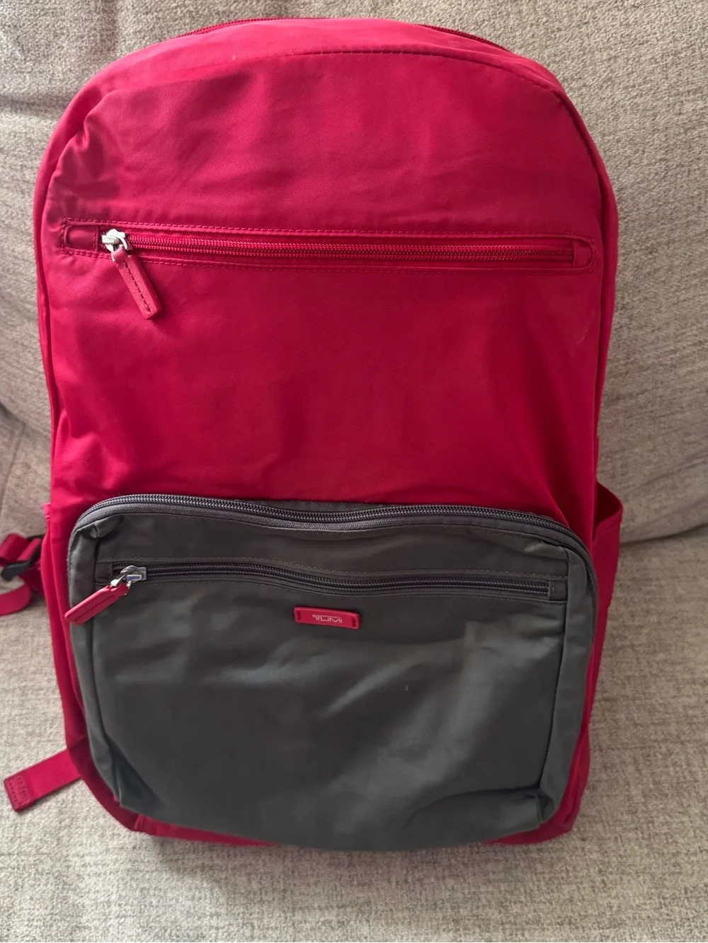 Tumi Nylon Pink/gray Packable Book Bag Backpack Carryon Lightweight Pockets